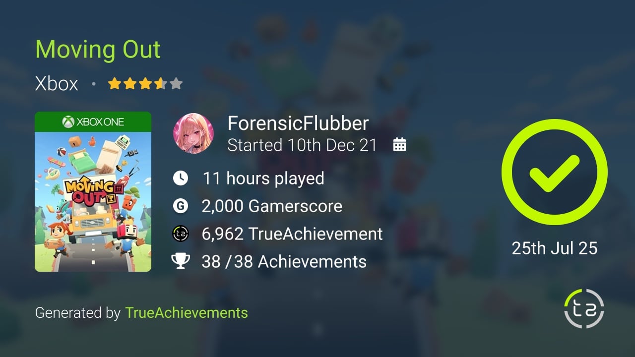 Moving Out achievement summary